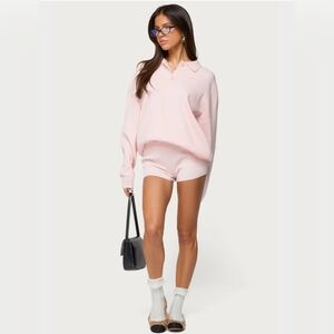 Edikted Women's Lorie Oversized Knit Polo Sweater PINK Size Large
